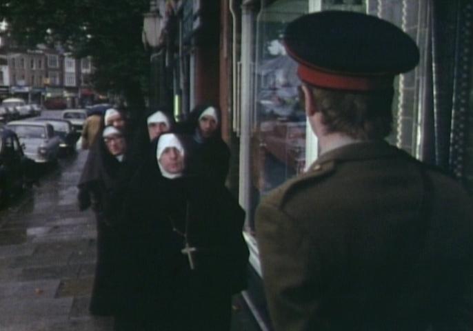 Nuns queueing at the "Mary Recruitment Office"